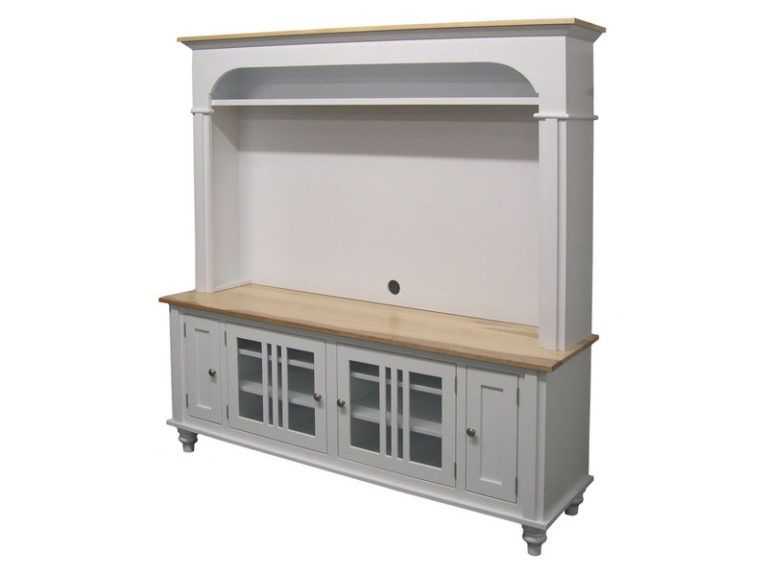 Custom Harvest Natural Hickory and Brown Maple Plasma Cabinet with Hutch - Angled View