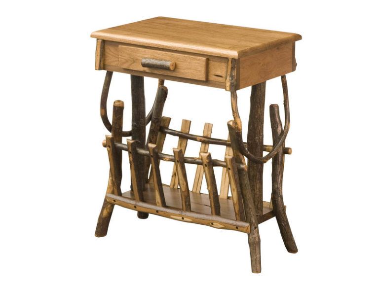 Custom Hickory End Table Magazine Rack with Drawer